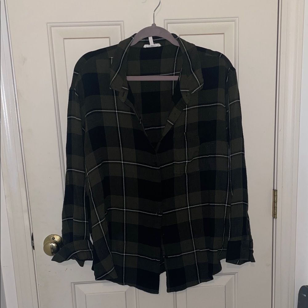 Maurices Black and Green Plaid Button Down Shirt